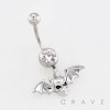 DANGLING SKULL WITH BAT WINGS CHARM BELLY BUTTON NAVEL RING 316L SURGICAL STEEL